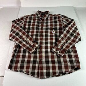 Carhartt Shirt Adult Medium Red & White Loose Fit Pockets Button Up Long Sleeve
